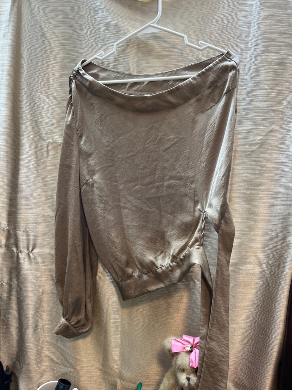 glam Taupe Long Sleeve Asymmetric Blouse